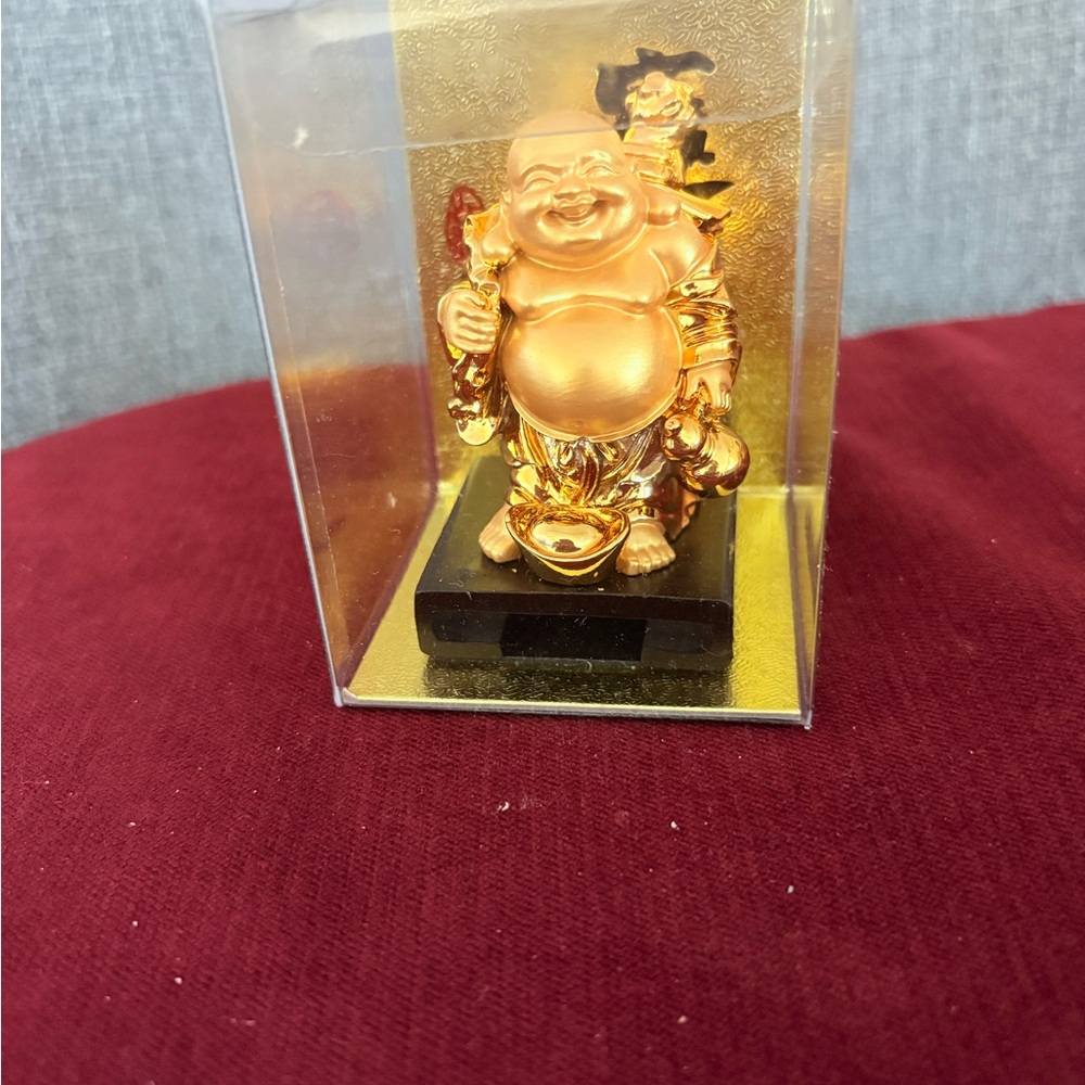New Mascot/ Amulet Golden Happy Buddha Figurine Wealth Fortune-3”